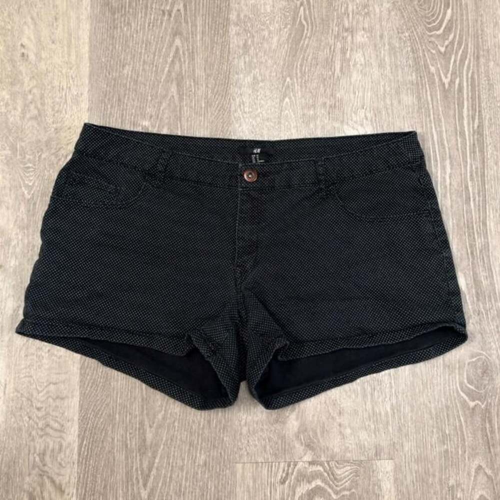 H&M Polka Dot Denim Shorts Size US 12 Dark Blue White